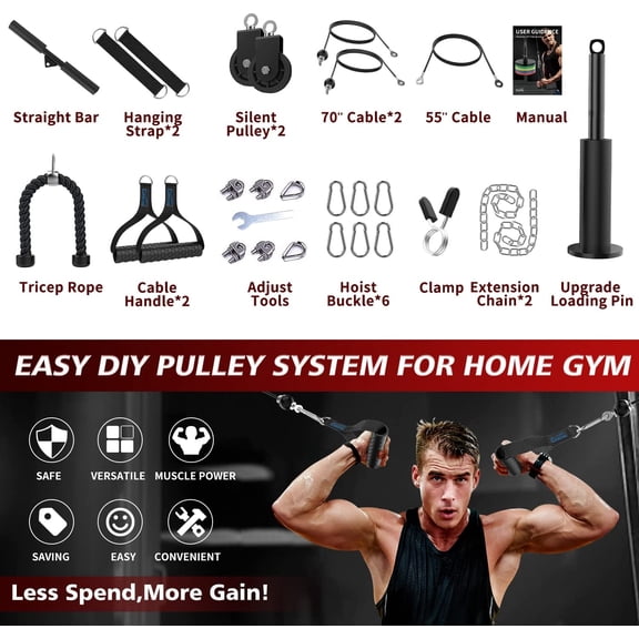 Weight Pulley System, Upgraded Cable Pulley System Gym with Adjustable Weight Cable&Detachable Handles, Workout Pulley System for LAT Pulldown Triceps Biceps Curl Chest Home Gym Attachments