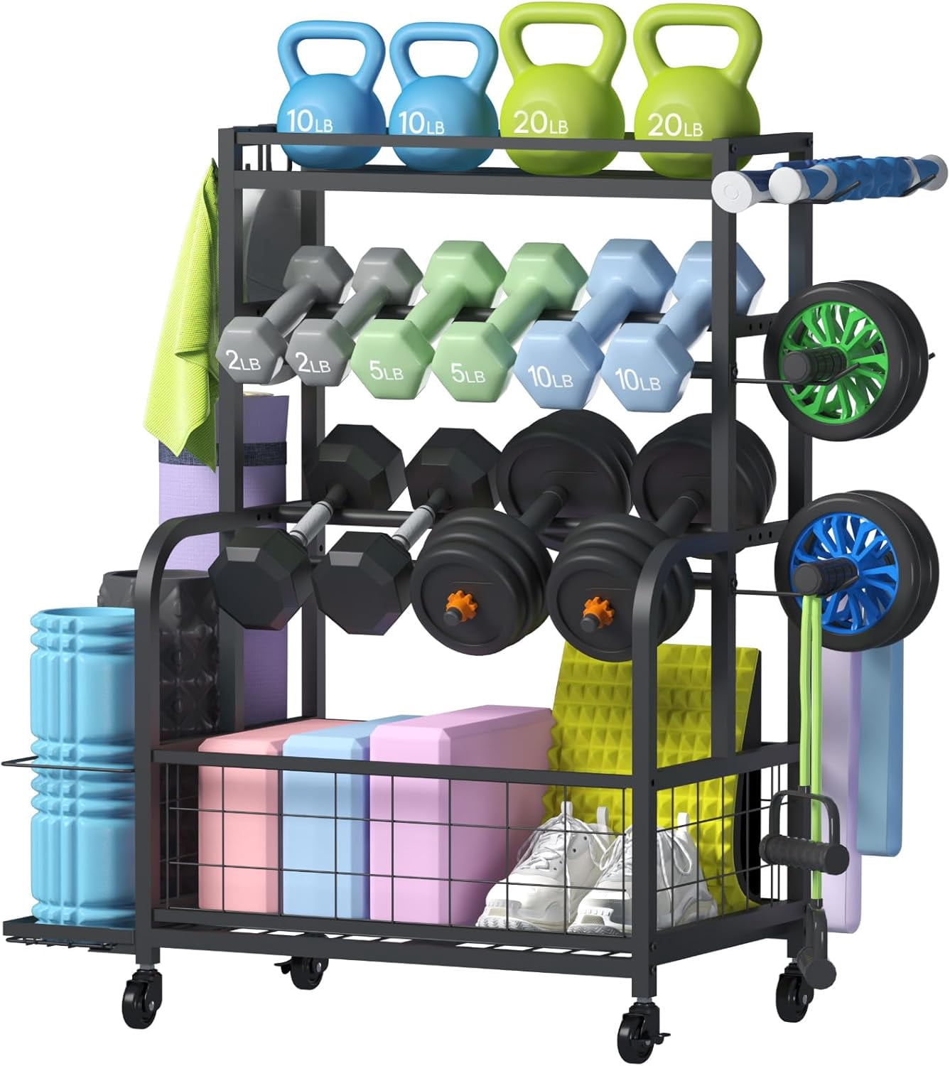 Weight Racks With Wheels Weight Rack for Home Gym, Dumbbell Rack, Kettlebell Rack, Yoga Mat ...