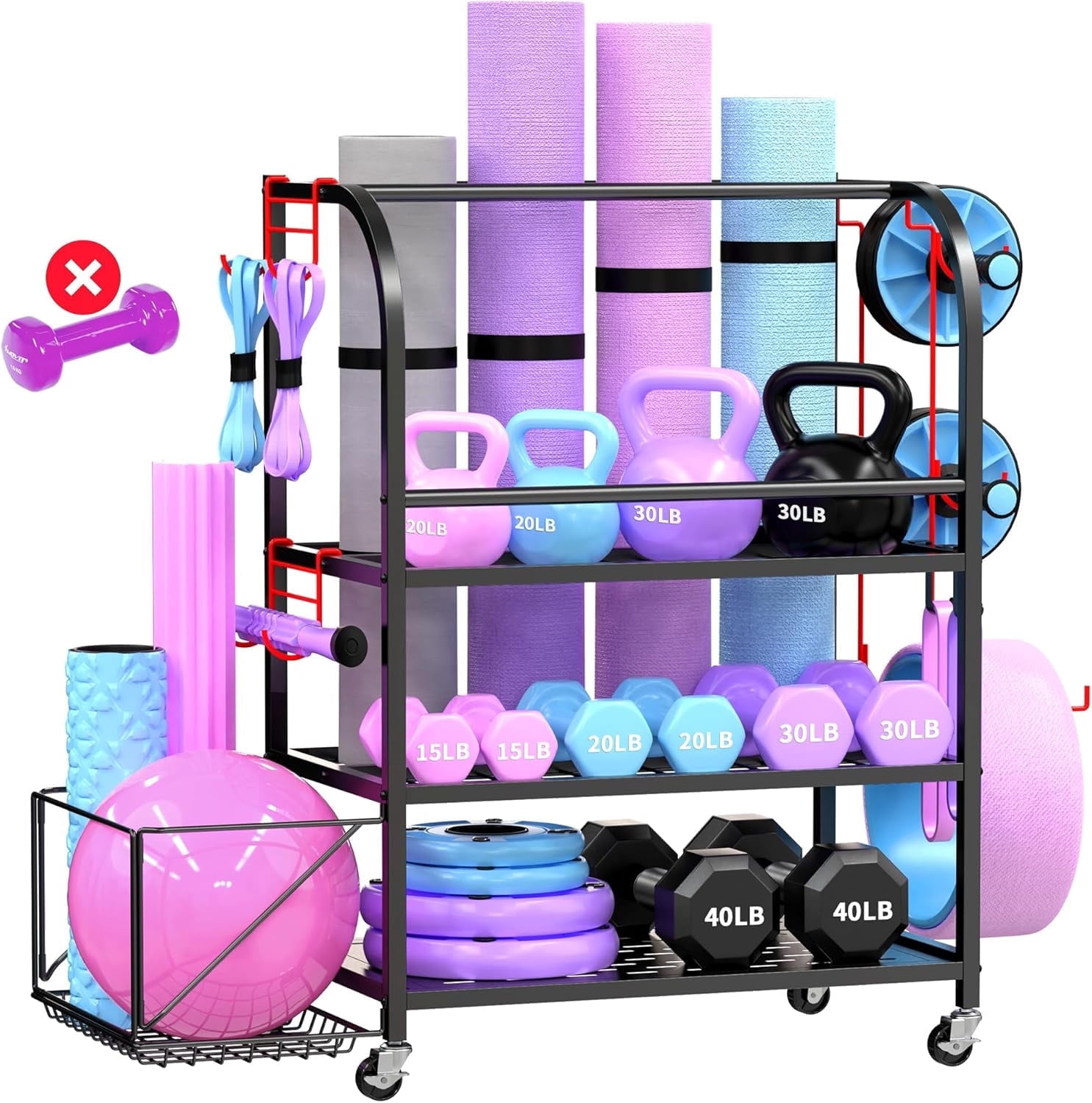 Weight Rack Rug RM FOLD ART Weight Rack for Dumbbells Kettlebells Yoga Mat Foam Roller ...