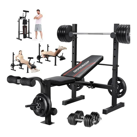 Weight Set, Multi-Function Adjustable Press with Squat Rack Leg Extension & Leg Workout Foldable Workout Flat/Incline/Decline Upgrade Weight Benches for Home Gym