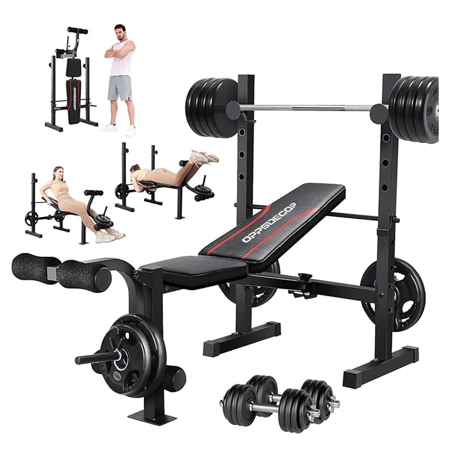 Weight Set, Multi-Function Adjustable Press with Squat Rack Leg ...