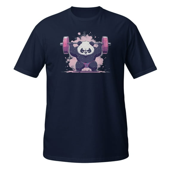 Weight Training Strong Exercise Panda Bear Novelty Apparel T-Shirt (Navy, L)