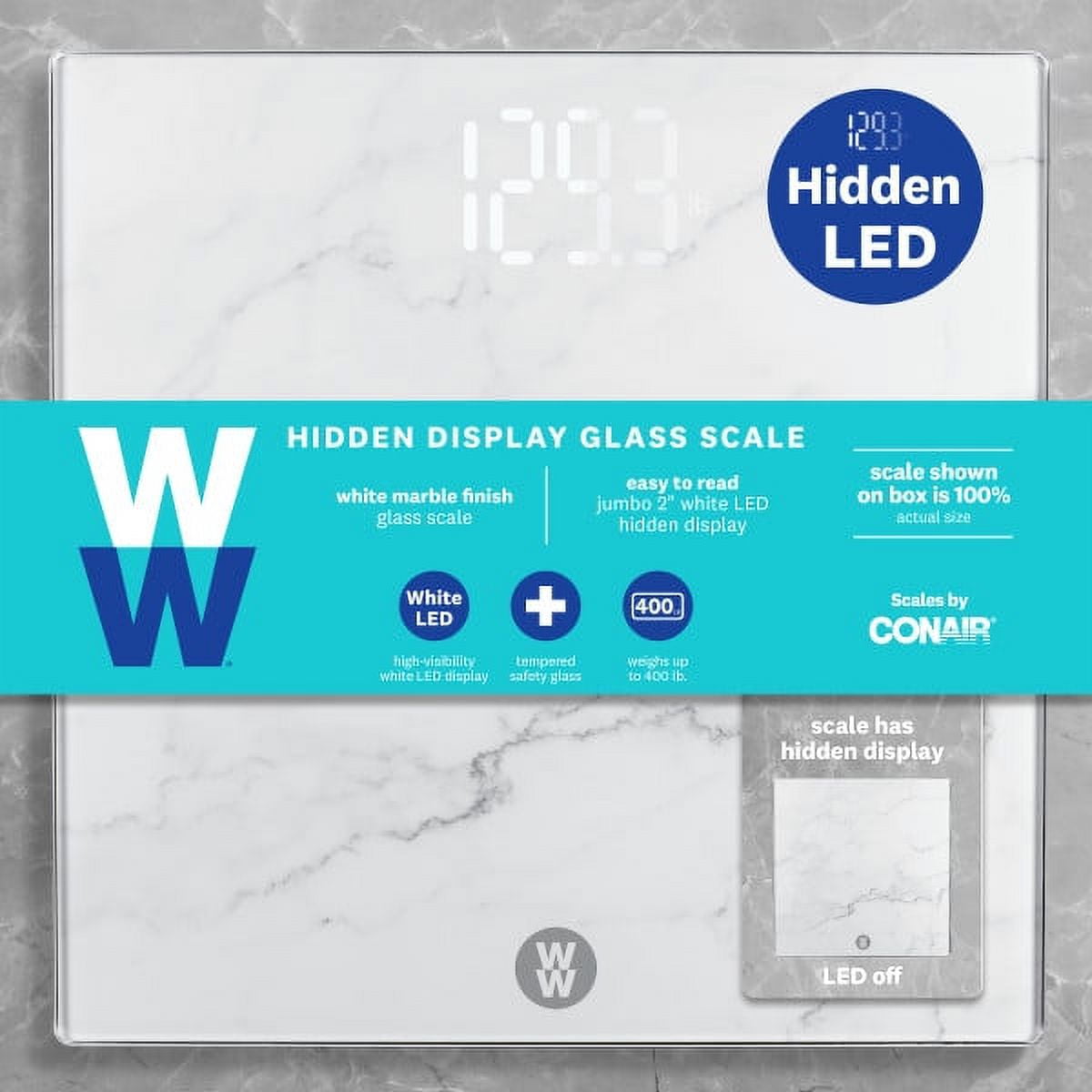 White Marble Digital Bathroom Scale with Hidden Display