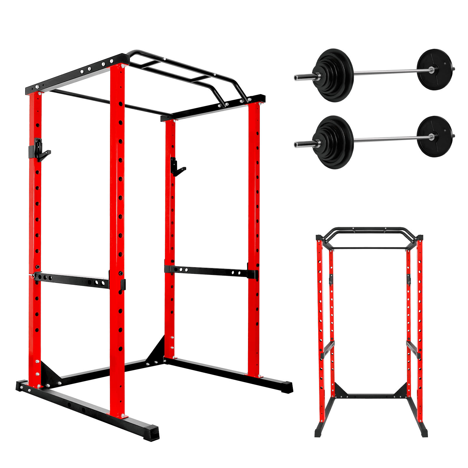Weight Workout Machine, Power Rack, Rack Cage for Weight Training, Squat Stand Rack - Multi-Grip Pull-Up Bar Easy Assembly Red Heavy Duty 1200lb Capacity for Strength Training at Home