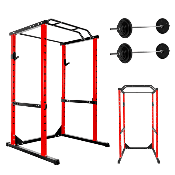 Weight Workout Machine, Power Rack, Rack Cage for Weight Training, Squat Stand Rack - Multi-Grip Pull-Up Bar Easy Assembly Red Heavy Duty 1200lb Capacity for Strength Training at Home