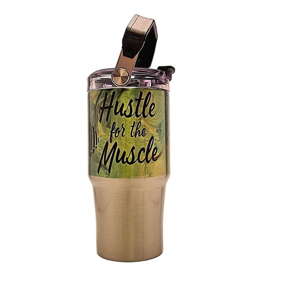 Coffee Quips 20 oz Weight Lifting Fitness with Carrying Handle and Tri Sip Lid Stainless Steel Tumbler