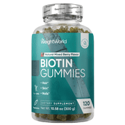 WeightWorld Biotin Gummies for Hair Growth, Skin & Nail Support, 5000 mcg Biotin with 13 Micronutrients, Mixed Berry, Vegetarian, 120 Count