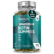 WeightWorld Biotin Gummies for Hair Growth, Skin & Nail Support, 5000 mcg Biotin with 13 Micronutrients, Mixed Berry, Vegetarian, 120 Count