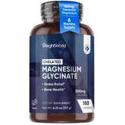 WeightWorld Pure Magnesium Glycinate 500mg - 150mg Elemental Magnesium Supplement for Bone Health & Stress Relief - 180 Count - Vegan - Chelated Mg Glycinate Capsules - Non-GMO, Gluten-Free