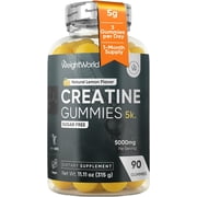 WeightWorld Sugar Free Creatine Gummies 5g 5000mg | Pre & Post Workout Gummy | 90 Vegan Creatine Monohydrate Gummies for Men & Women 1 Month Supply - 3 per Day | Non-GMO, Natural Lemon Flavor