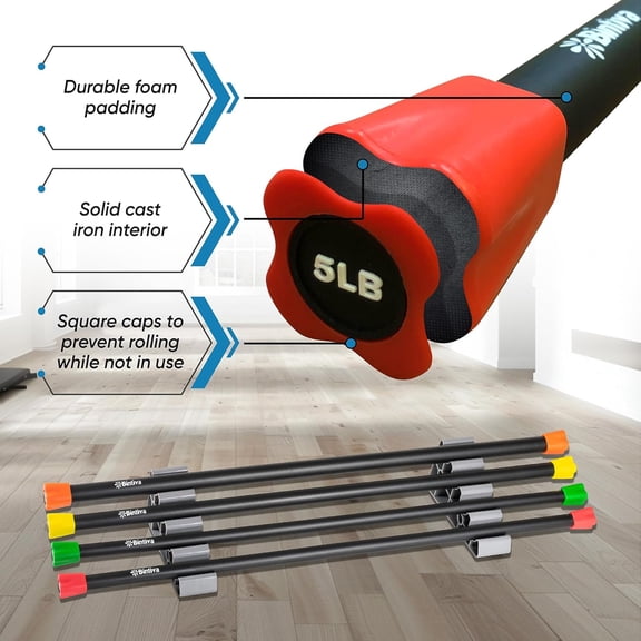 Weighted Bar Set - 5, 8, and 12 LB Foam Padded Exercise Bars for Strength Training