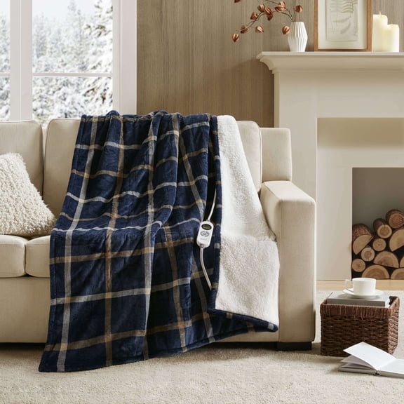 Weighted Blanket, 1-Piece 50x60" Heated Throw,Navy Plaid, Navy Multi Fleece Blankets,Polyester Throw Blankets, Household Supplies & Décor Bedding Blankets & Pillows 1-Piece 50x60" Heated Throw,Navy P