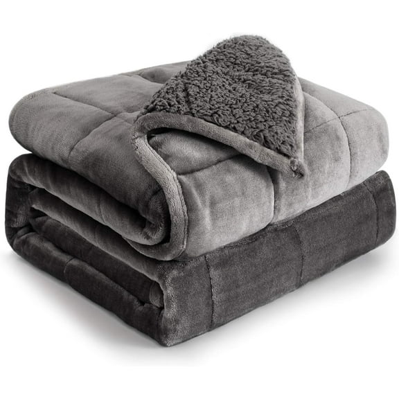Weighted Blanket 15 lbs Queen Size 60x80 inches, Flannel Shaggy Sherpa Weighted Blanket for Adults Comfortable Weighted Blankets for Calming and Relax, Bed Sofa Heavy Blankets, Grey