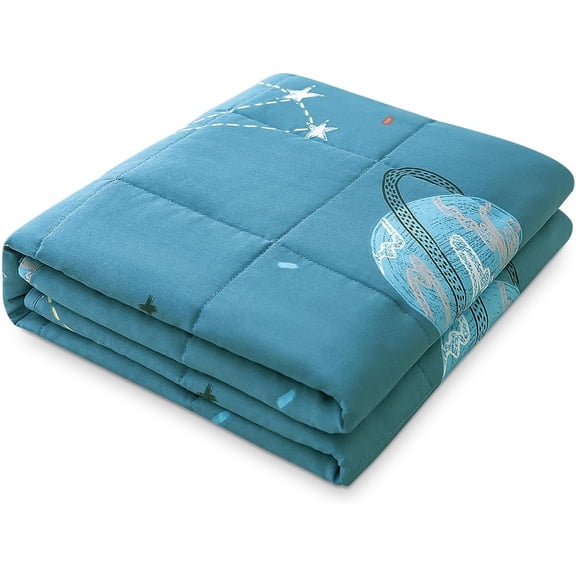 Weighted Blanket 7 Pounds Washable, Best for 60-90lb Breathable Cotton Heavy Blanket with Nontoxic Glass Beads - 41" x 60" Star Moon Blue