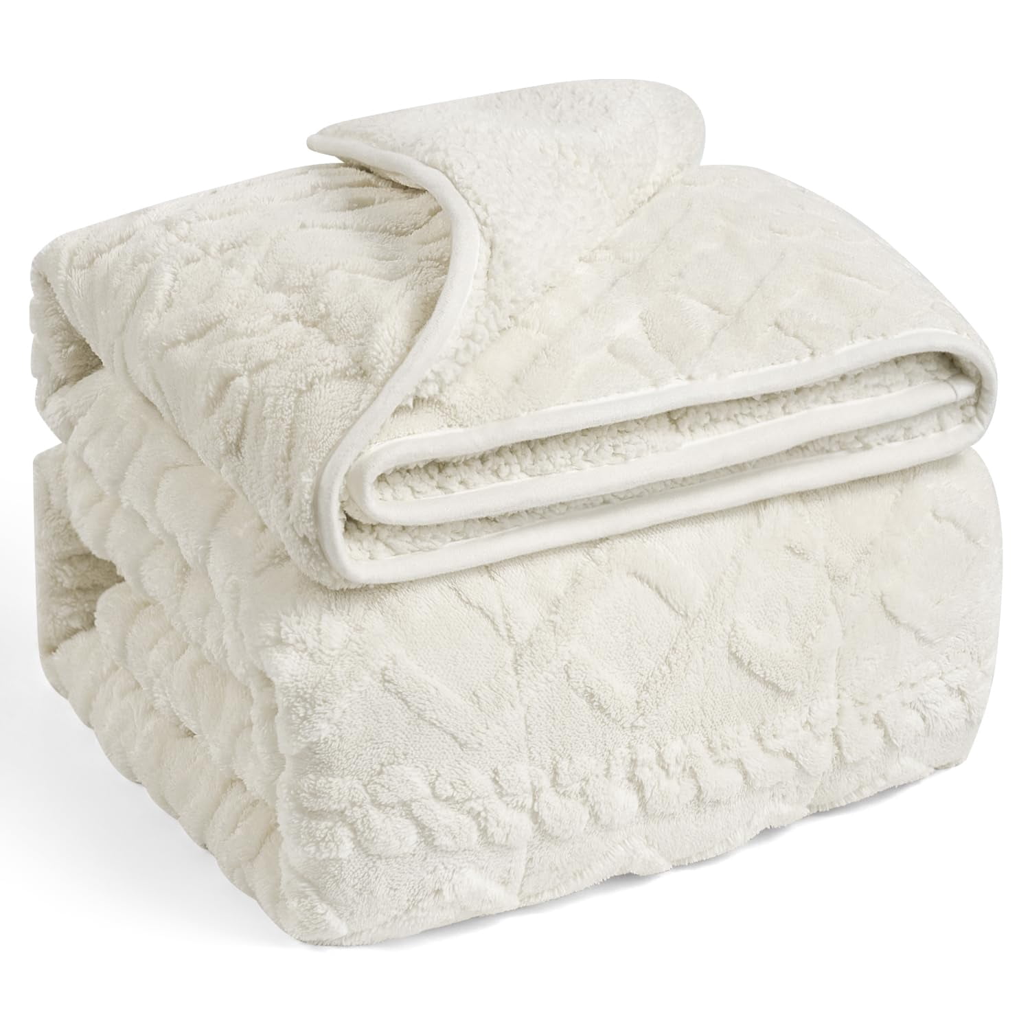 20 Lbs Super Soft Sherpa Weighted Blanket For Adults - Luxury Fleece Turtle Shell Design, Ceramic Beads, Washable (60'x80', Cream White)