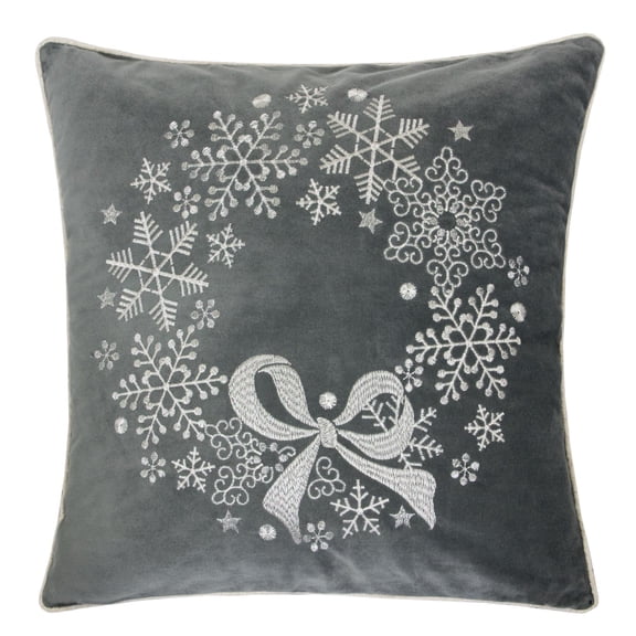 Weighted Blanket Gray Velvet Holiday Throw Pillow with Snowflake Wreath Embroidery, 20x20 with Insert,Fleece Blankets