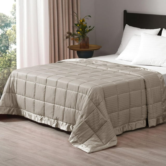 Weighted Blanket Queen Size, 15 lb Weighted Blanket with Glass Beads for All Season, Machine Washable Heavy Blanket ( Sand, 90 X 90 Inch)