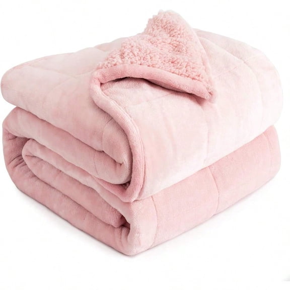 Weighted Blanket Queen Size 15lbs Sherpa Weighted Blankets for Adults Fuzzy Soft Flannel Bedding Blanket Throw Cozy Plush Blanket for Sofa Bed 60 x 80 inches Blush Pink