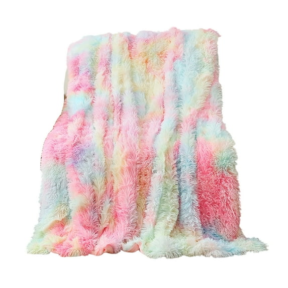 Weighted Blanket, Soft Faux Fur Blanket, Fluffy Warm and Cozy Rainbow Throw Decorative for Bedroom Sofa Floor (Dark Rainbow)