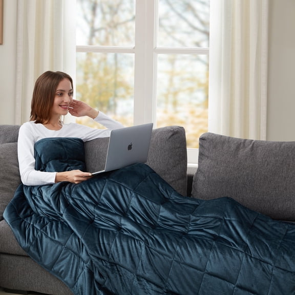 Weighted Blankets 12 lb Premium Ultra Plush Mink to Microfiber 48" x 72" Navy Color, Adult