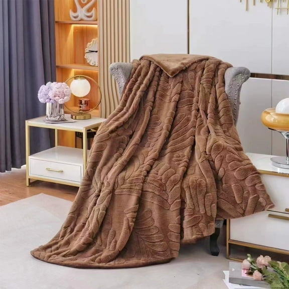 Weighted Blankets,Blanket For Couch Flannel Fleece Leaves Pattern Lightweight Twin Bed Blanket All Season Use Brown 100*150cm