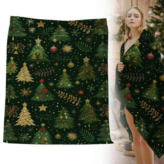 Christmas Flannel Blanket For Adults & Kids Soft Plush Throw Blanket With Santa Christmas Tree And Cute Cat Patterns Festive Winter Blanket For Sofa Bed Couch OrHoliday