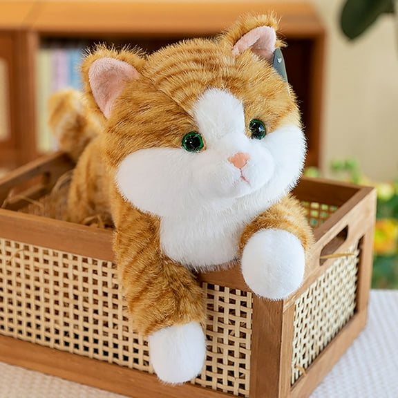Weighted Cat Stuffed Animal Realistic Stuffed Cat Toy Throw Pillow Soft and Cuddly Weighted Cat Stuffed Animal for Stress Relief and Comfort,yellow