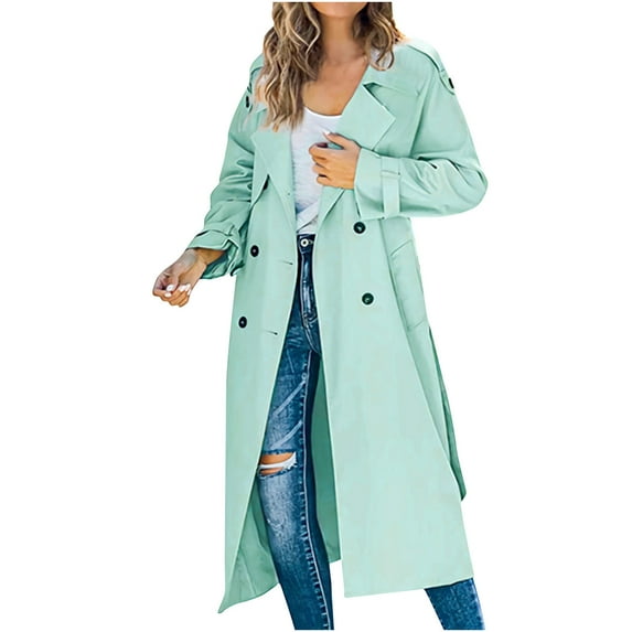 Weighted Clothing, Womens Double Breasted Long Trench Coat Elegant Casual Classic Lapel Windbreaker Overcoat with Pockets Outerwear Camperas De Mujer Invierno