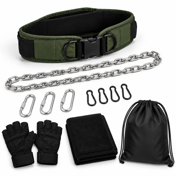 Weighted Dip Belt with Chain, Complete Kit for Dips, Pull-Ups, Squats, and Dumbbell Attachments