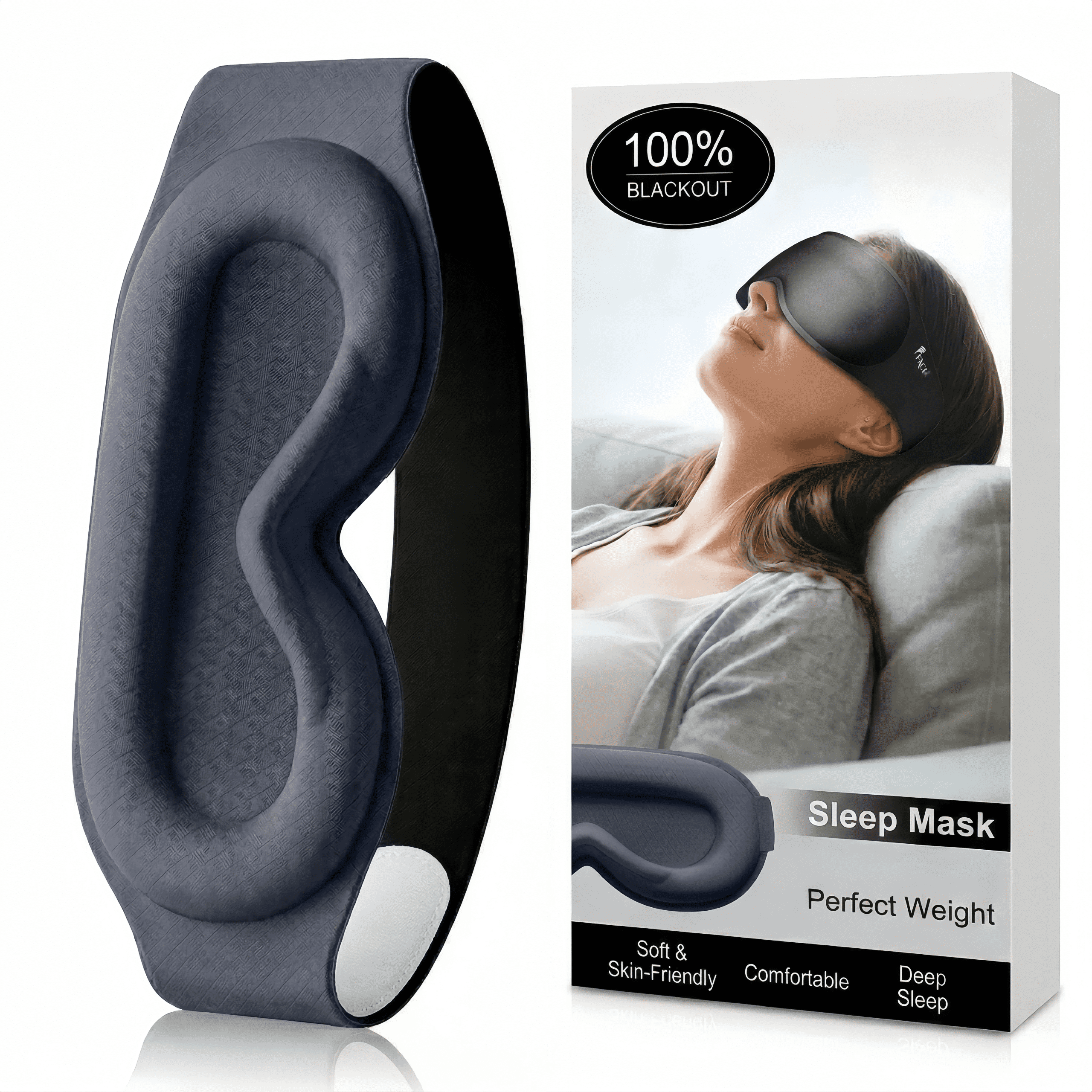 Weighted Eye Mask for Sleeping, 100% Blackout Sleep Mask with 3D Contoured Eye Cups, Zero Pressure on Eyes, Soft Memory Foam, Stable Full Coverage Strap for Home, Travel, Nap, for Women and Men