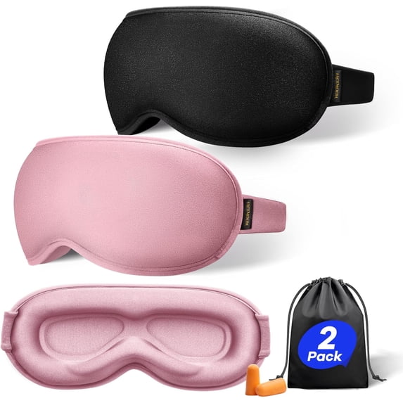 Weighted Eye Mask for Sleeping 2 Pack, Blackout Sleep Mask for Women and Men, Gentle Pressure, Memory Foam, Black and Pink