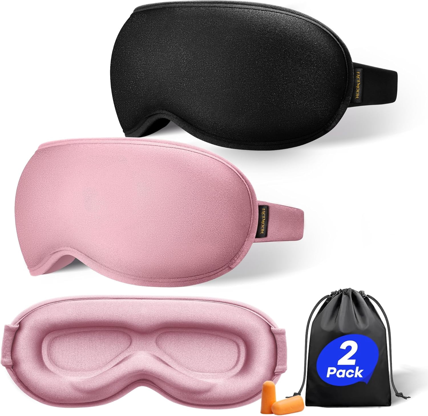Weighted Eye Mask for Sleeping 2 Pack, Blackout Travel Sleep Mask with Lash-Friendly Memory Foam Design, Black and Pink