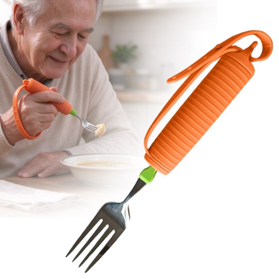 Weighted Fork for Elderly Orange Stainless Steel 9.1" x 1.2" – Anti Tremor Adaptive Utensil for Parkinson's Arthritis Dining – 1 Piece