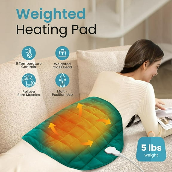 Weighted Heated Blanket for Pain Relief, 29"x24", Green, 5lbs