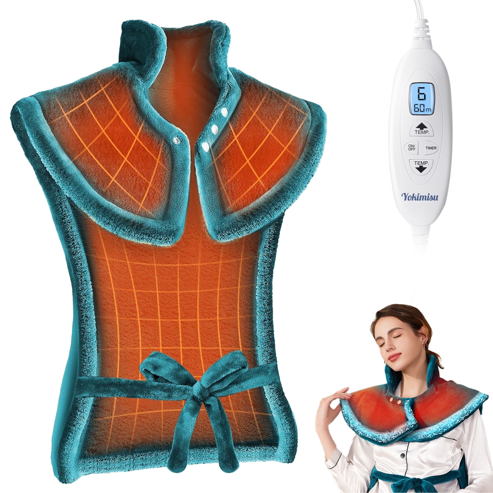 SPA4PIEDS Weighted Heating Pad for Neck and Shoulders and Back, 2.5lb Large Electric Wearable Gifts for Women, Men (Teal)
