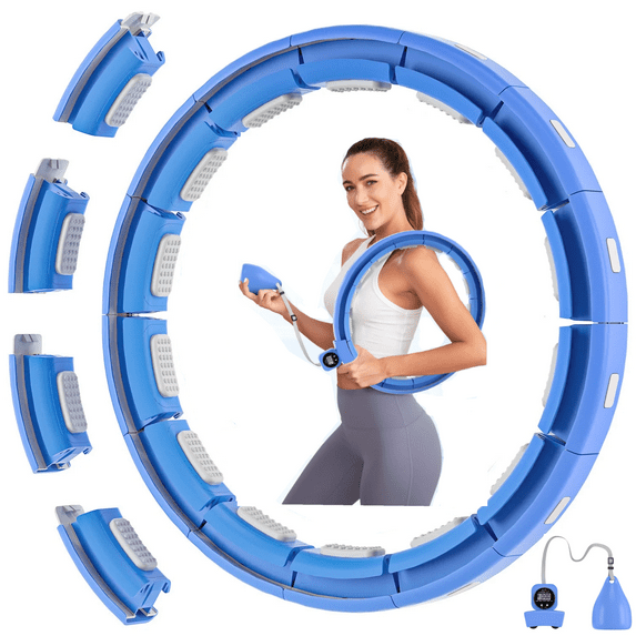 Weighted Hula Circle Hoops for Adults Weight Loss, Plus Size 50 Inch 18 Detachable Links, Exercise Hoop Suitable for Women and Beginners Blue
