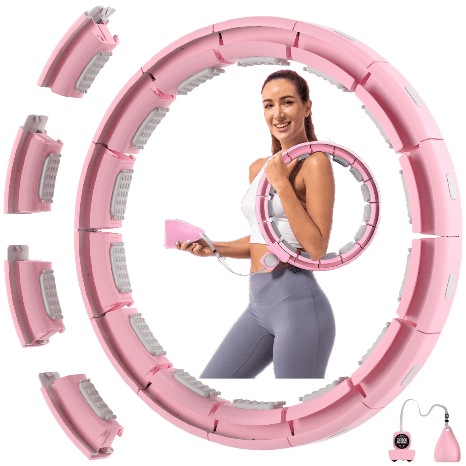 Weighted Hula Circle Hoops for Adults Weight Loss, Plus Size 50 Inch 18 Detachable Links, Exercise Hoop Suitable for Women and Beginners Pink