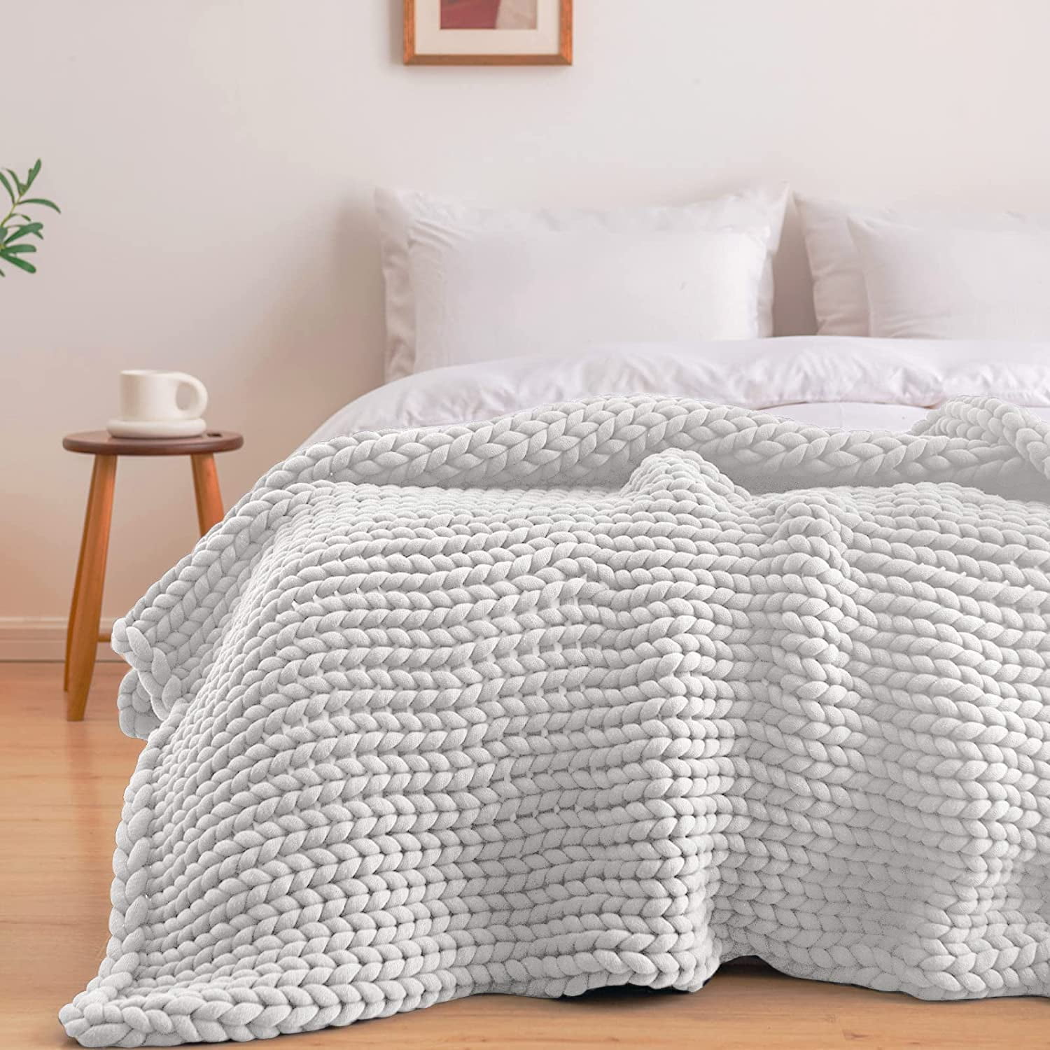 Weighted Idea Knit Weighted Blanket Queen Size (60" x80" 15lbs Light Grey) Handmade Throw