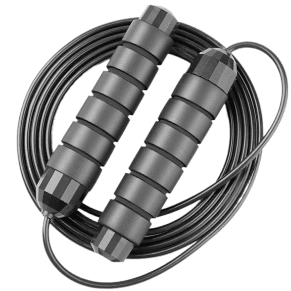 Weighted Jump Rope, Foam Handle Corded Fit Fat Burning Aerobic Endurance Training For Men Women Kid - pure black