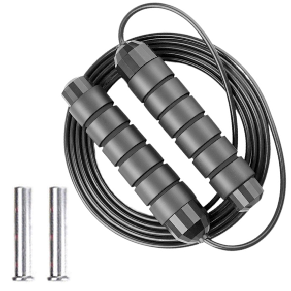 Weighted Jump Rope - For Fitness , Cardio, Boxing , Crossfit, Endurance Training, Jumping Exercise. - black