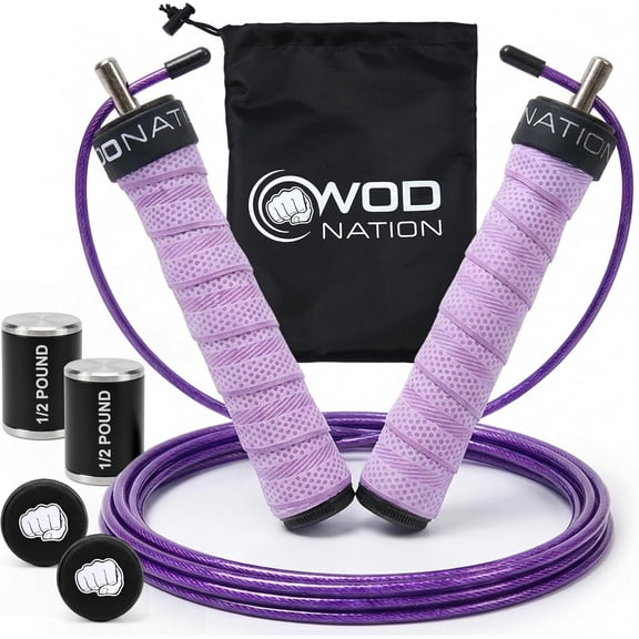 Weighted Jump Rope for Men & Women, 1LB Adjustable Heavy Speed Rope with Removable Handle Weights, Dual Cables for Cross Training Boxing Cardio & Home Workouts Durable Adult Fitness Jump Rope - Purpl