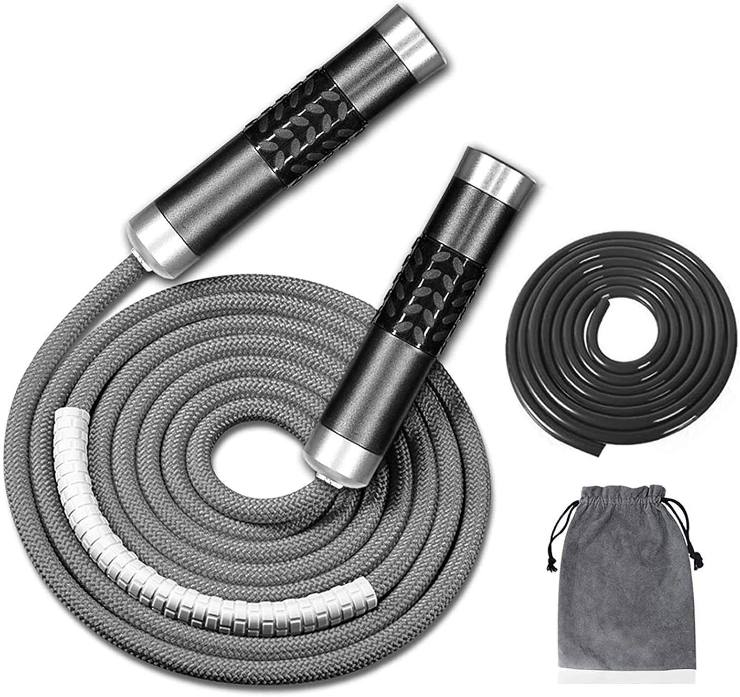 Weighted Jump Rope for Workout Fitness(1LB), Tangle- Ball Bearing  Speed Skipping Rope for MMA Boxing Weight-loss, Handle Adjustable Length 9MM Fabric +9MM Solid PVC Rope