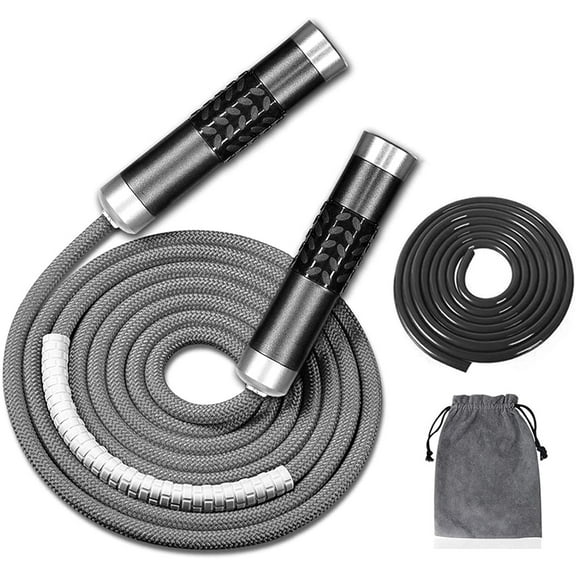 Weighted Jump Rope for Workout Fitness(1LB), Tangle- Ball Bearing Speed Skipping Rope for MMA Boxing Weight-loss, Handle Adjustable Length 9MM Fabric +9MM Solid PVC Rope