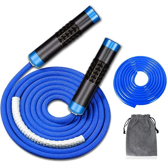 Weighted Jump Rope for Workout Fitness(1LB), Tangle-Free Ball Bearing Rapid Speed Skipping Rope for MMA Boxing Weight-loss, Handle Adjustable Length 9MM Fabric +9MM Solid PVC Rope