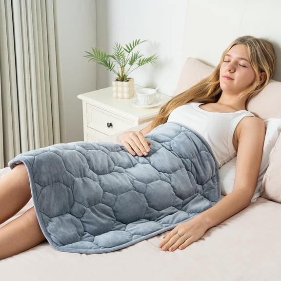 Weighted Lap Blanket 5lbs for Adults, Small Weighted Blanket for Travel, Calming, Relaxing, Napping and Sleeping, All-Season Weighted Lap Pad, Machine Washable, Light Grey 24x29 inches