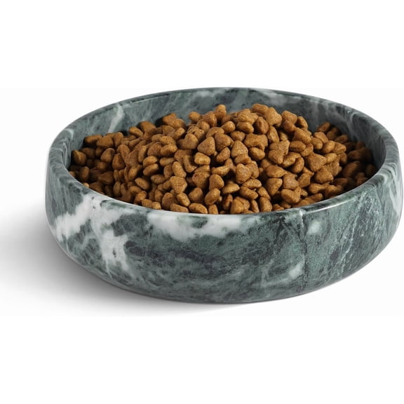 Weighted Non-Slip Marble Dog Bowl, Large Heavy Food Dish, Non-Tipping Design, Easy Clean, 6 Cup Capacity, 6lbs