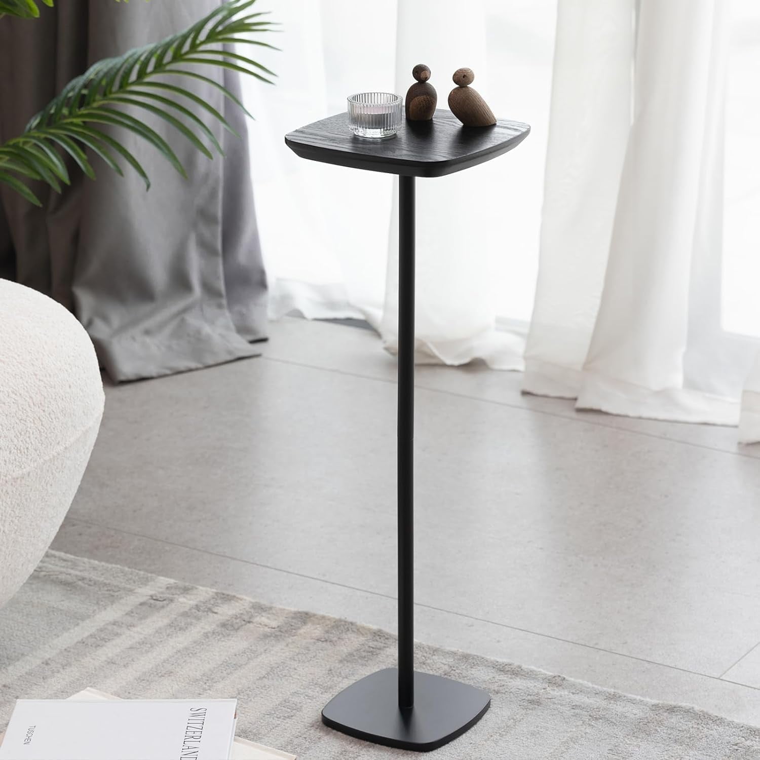 Weighted Pedestal Side Table,Modern Square Tall Drink Tables,Small Wood ...