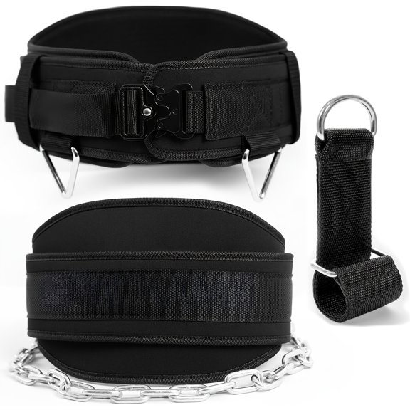 Weighted Pull Up Belt For Weights - Dip Belt for Weight Lifting - With 46inch Steel Chain And Loading Straps - Weight Belt with Auto-Locking Buckle
