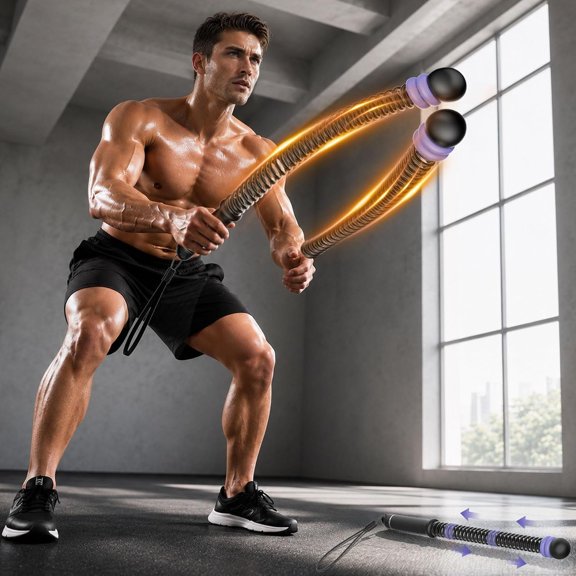 Weighted Ropeless Ropes (2-Pack), Adjustable Resistance and Portable Cordless Ropes for Gym with Non Slip Handle, HIIT and Low- Aerobic for Men & Women ()