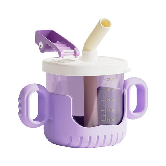 Weighted Sippy Cup With Straw and Handles - Leak-Proof Clear Scale - No-Spill Easy Grip Trainer Cup With Soft Flex Spout -Purple 300ml